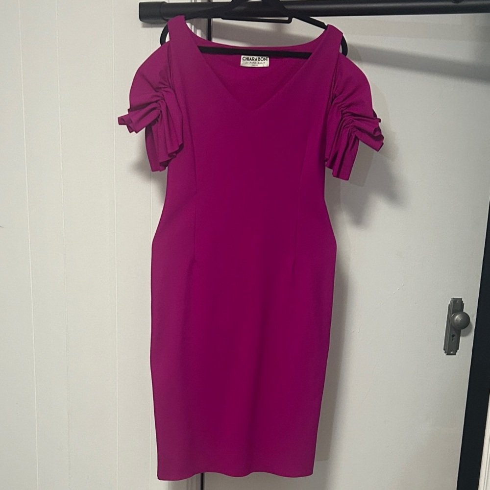 Chiara Boni Magenta Mini Dress with Ruffle Detail